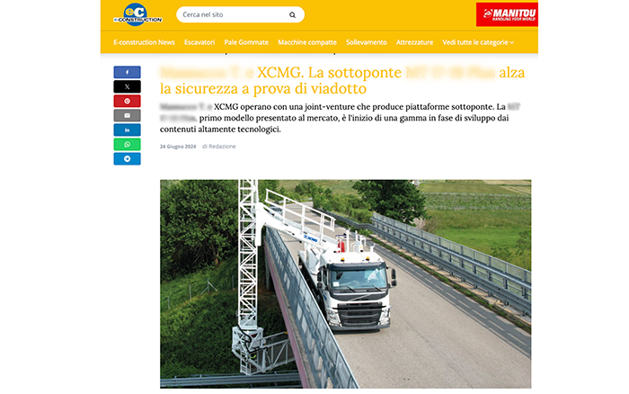 欧洲媒体e-CONSTRUCTION点赞亚洲必赢桥梁检测车